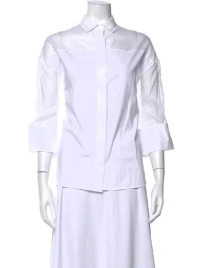 Pre-owned Peserico Three-quarter Sleeve Button-up Top In White