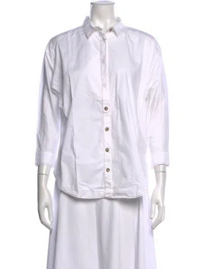 Pre-owned Peserico Three-quarter Sleeve Button-up Top In White