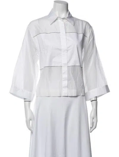 Pre-owned Peserico Three-quarter Sleeve Button-up Top In White