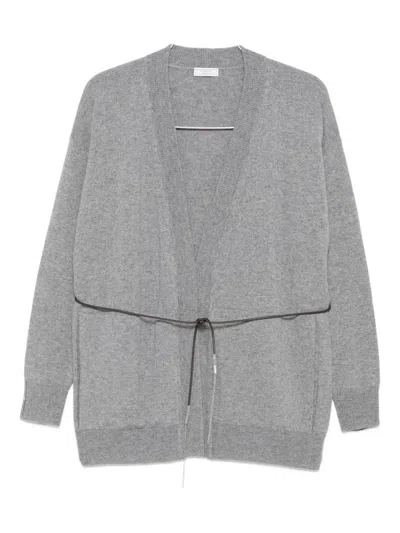 Peserico Tie-fastening Cardigan In Gray
