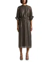 Shop Peserico Tie Waist Midi Dress In Ebony