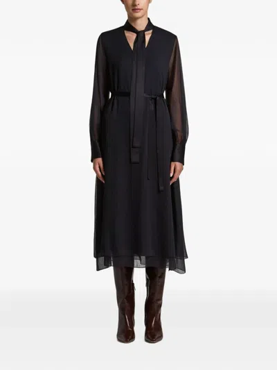 Peserico Tie-neck Belted Midi Dress In Black