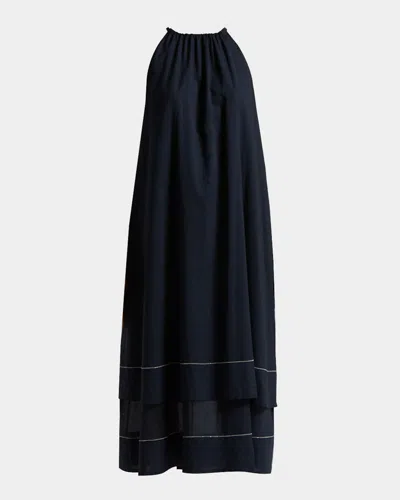Peserico Tiered Chain-trim Halter Midi Dress In Space Blue