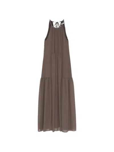 Peserico Layered Long Dress In Brown