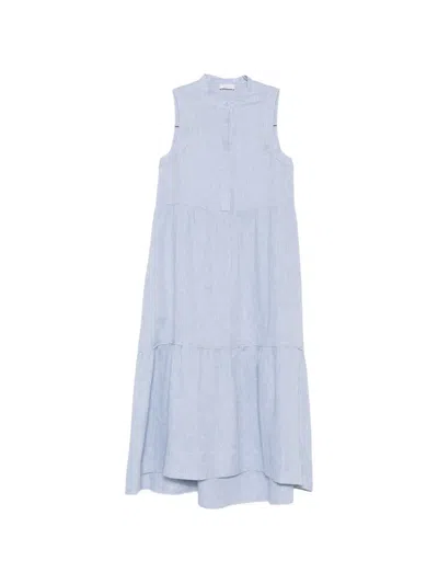 Peserico Tiered Sleeveless Midi Dress In Blue