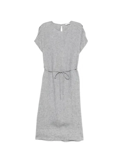 Peserico Tie-waist Midi Dress In Gray