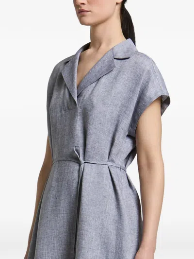 Peserico Tie-waist Notched-lapel Midi Dress In Blue