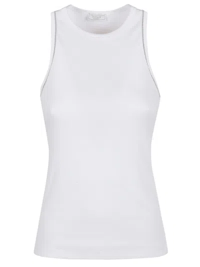 Peserico Tight-fit Stretch Jersey Micro-rib Top In White