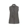 Peserico Silk Cotton Top Collared Neck Ruffle Sleeveless In Gray