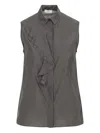 Peserico Silk Cotton Top Collared Neck Ruffle Sleeveless In Gray