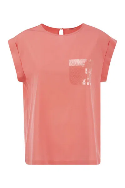 Peserico Top In Precious Silk Crepe De Chine With Watery Embroidery In Pink