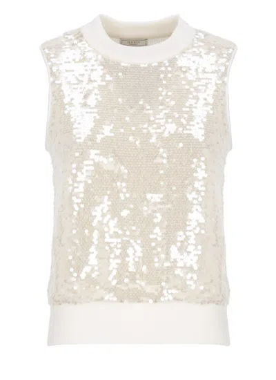 Peserico Sequin Embellished Wool Sleeveless Top In White