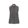 Peserico Silk Cotton Top Collared Neck Ruffle Sleeveless In Gray