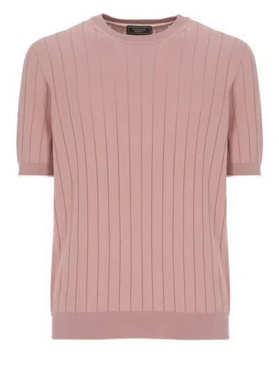 Peserico Textured Ribbed Cotton T-shirt In Pink