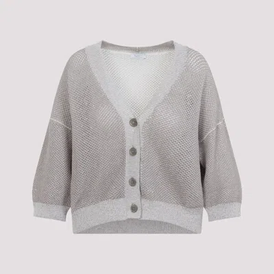 Peserico Tricot Cardigan Long Sleeves V Neckline In Gray
