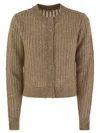 Peserico Tricot Cardigan With Micro-sequins In Hazelnut
