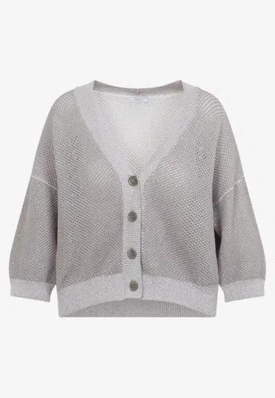 Peserico Tricot Cropped Cardigan In Gray