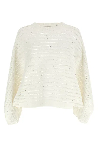Peserico Florette Knit Sweater Dropped Shoulders Sequins In Neutral