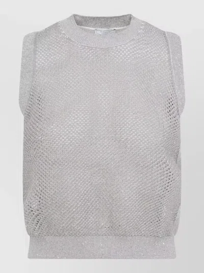 Peserico Tricot Knit Gilet Round Neckline Lurex In White