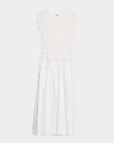 Peserico Tricot Open-knit Mixed Media Midi-dress In White