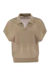Peserico Women Tricot Polo Shirt In Pure Cotton Crepe Yarn In Brown
