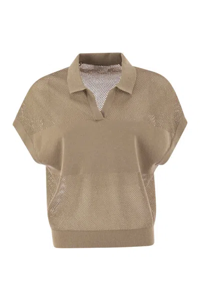 Peserico Women Tricot Polo Shirt In Pure Cotton Crepe Yarn In Brown