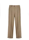 Peserico Wool Trousers Pleated Front Cuffed Hem In Brown