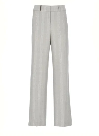 Peserico Wide Leg Trousers Front Crease Lurex In Gray