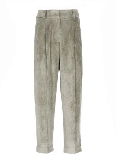Peserico Tailored Trousers Leather Detail In Green