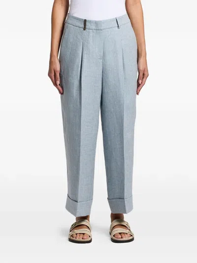Peserico Turn-up Tailored Trousers In Blue