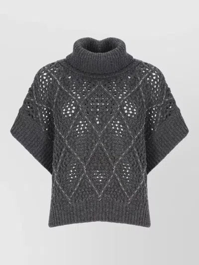 Peserico Turtleneck Poncho Loose Fit Short Sleeves In Neutral