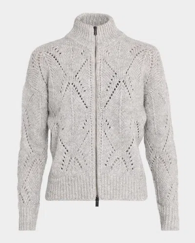 Peserico Turtleneck Sequin Pointelle-knit Sweater In Gray