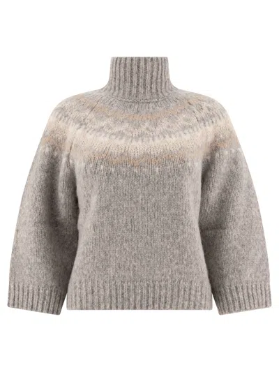 Peserico Turtleneck Sweater With Sequins In Grey