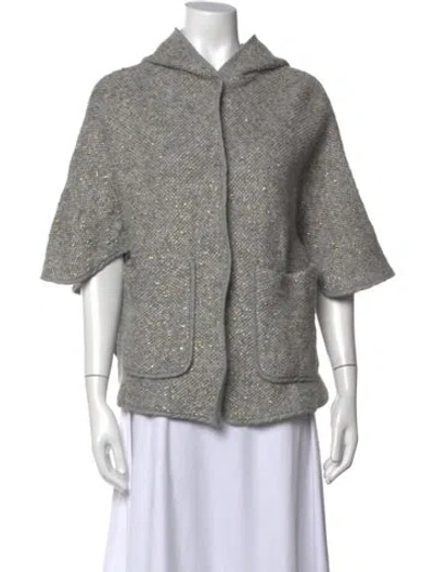 Pre-owned Peserico Tweed Pattern Open Front Sweater In Gray