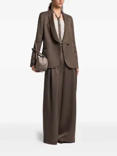 Peserico Twill Single-breasted Blazer In Brown
