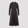 Peserico Ebony Brown Two-fabric Midi Dress With Pointed Collar In Multi