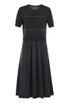 Peserico Women Two-tone Dress In Pure Cotton With Micro Sequins In Black