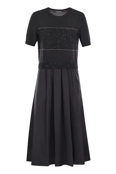 PESERICO PESERICO TWO-TONE DRESS IN PURE COTTON WITH MICRO SEQUINS
