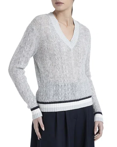 Peserico V Neck Cable Knit Sweater In Fog Gray