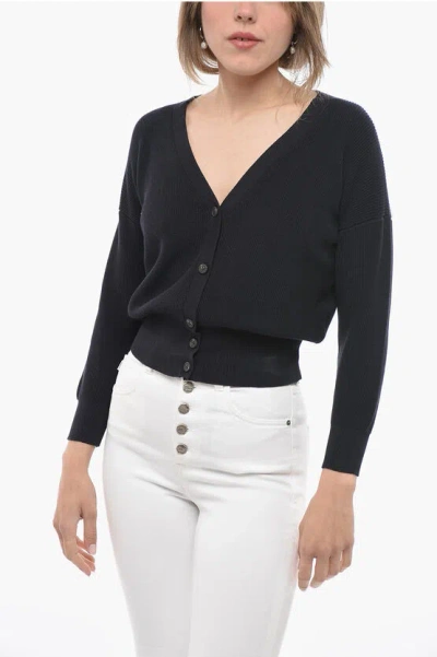 Peserico V-neck Cotton Cardigan In Black