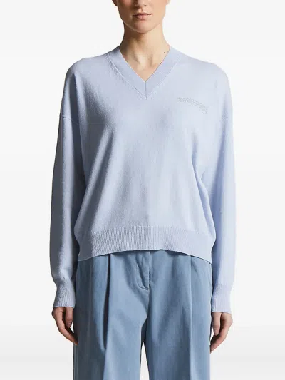 Peserico V-neck Embellished Sweater In Blue