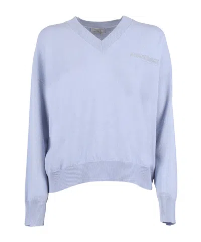 Peserico V-neck Embellished Sweater In Blue