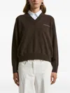Peserico V-neck Embellished Sweater In Brown