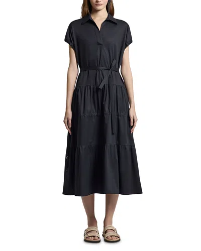 Peserico V Neck Leaf Collar Midi Dress In Black