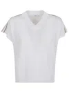 Peserico V-neck Linen Blend Sweater With Striped Shoulder Detail