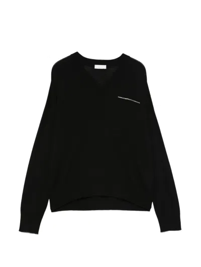 Peserico V-neck Long-sleeve Sweater In Black