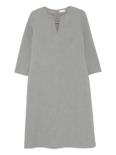 Peserico V-neck Long-sleeved Day Dress In Gray