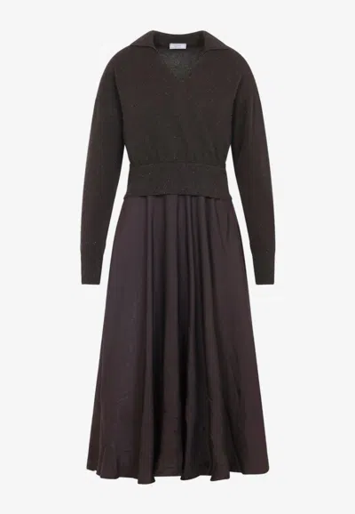 PESERICO V-NECK LUREX KNIT MIDI DRESS