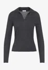 Peserico Fitted Long-sleeve Knit Top With Ribbed Texture And Deep V-neck In Black