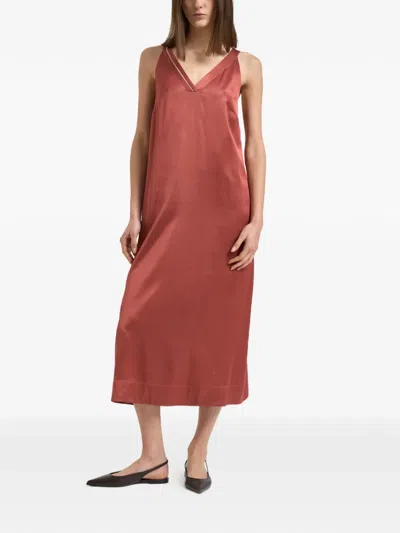 Peserico V-neck Midi Dress In Burgundy